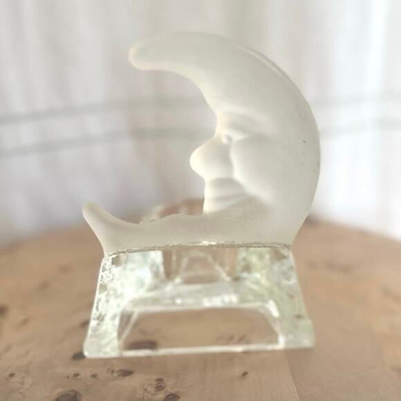 None and/or Unknown Other - Vintage Frosted Glass Moon Face Tealight Candle Holder – 6” Tall Celestial Decor